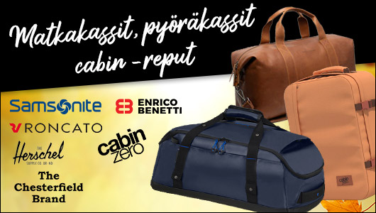 Matkakassit, pyöräkassit ja cabin-reput
