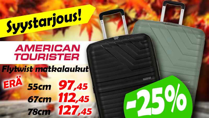 American Tourister Flytwist matkalaukut, laaja mallisto ja korjaus, huoltopalvelut, NT-Bags, Kamppi Helsinki